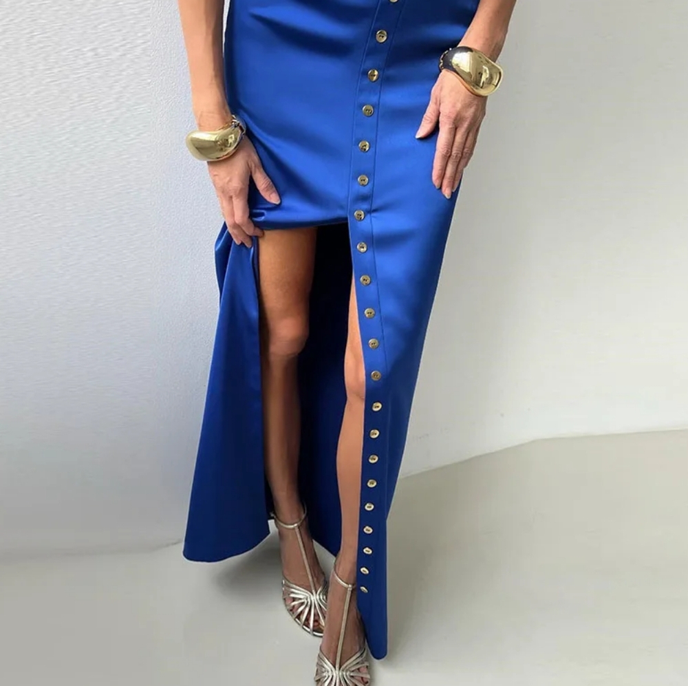 Elegant Crop Top Skirt Set Women Turtleneck Sleeveless Vest High Waist Button - Picture 7 of 7